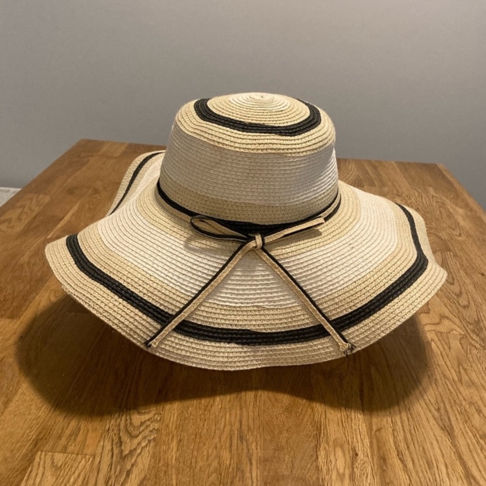 Straw Sun Hat with Black Trim - Women Accessories